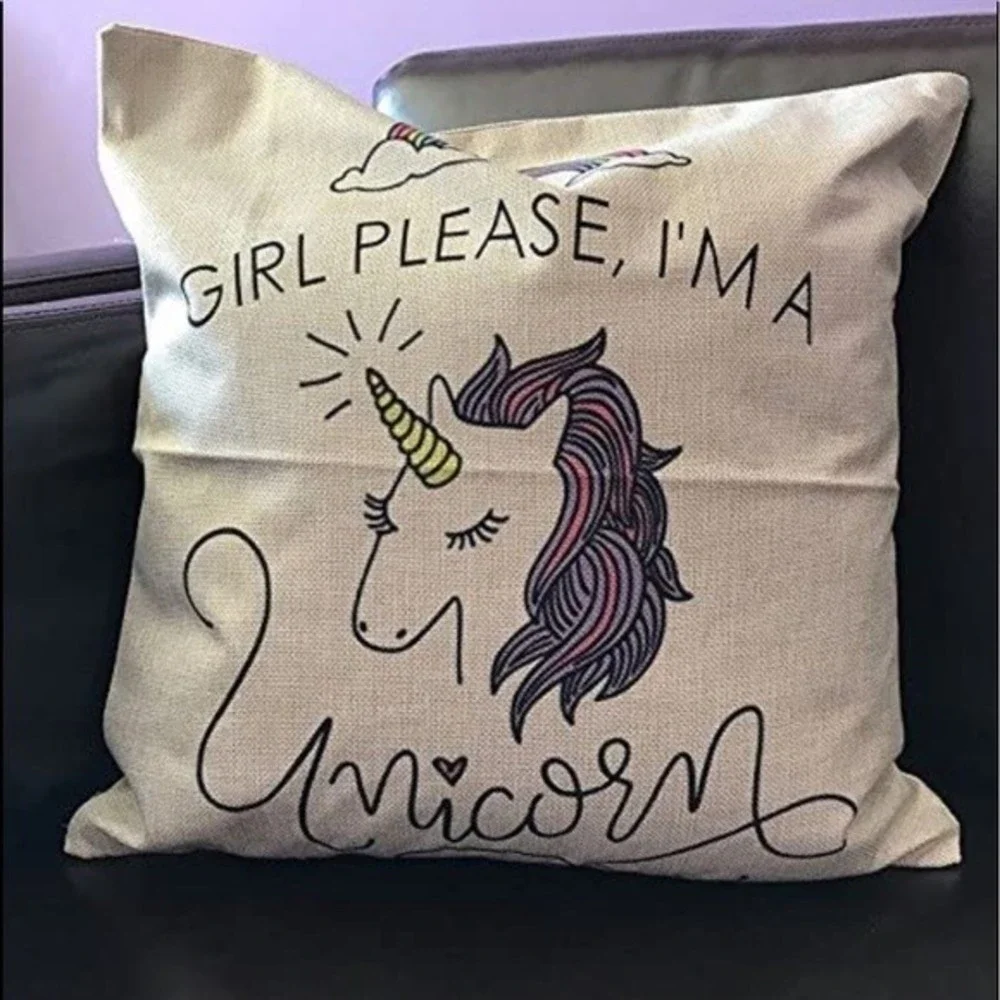 Unicorn Theme Decorative Pillow Cover “Girl Please, I’m A Unicorn” Cover Only